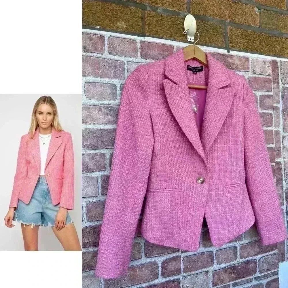NEW CENTRAL PARK WEST ramona tweed blazer in pink XS